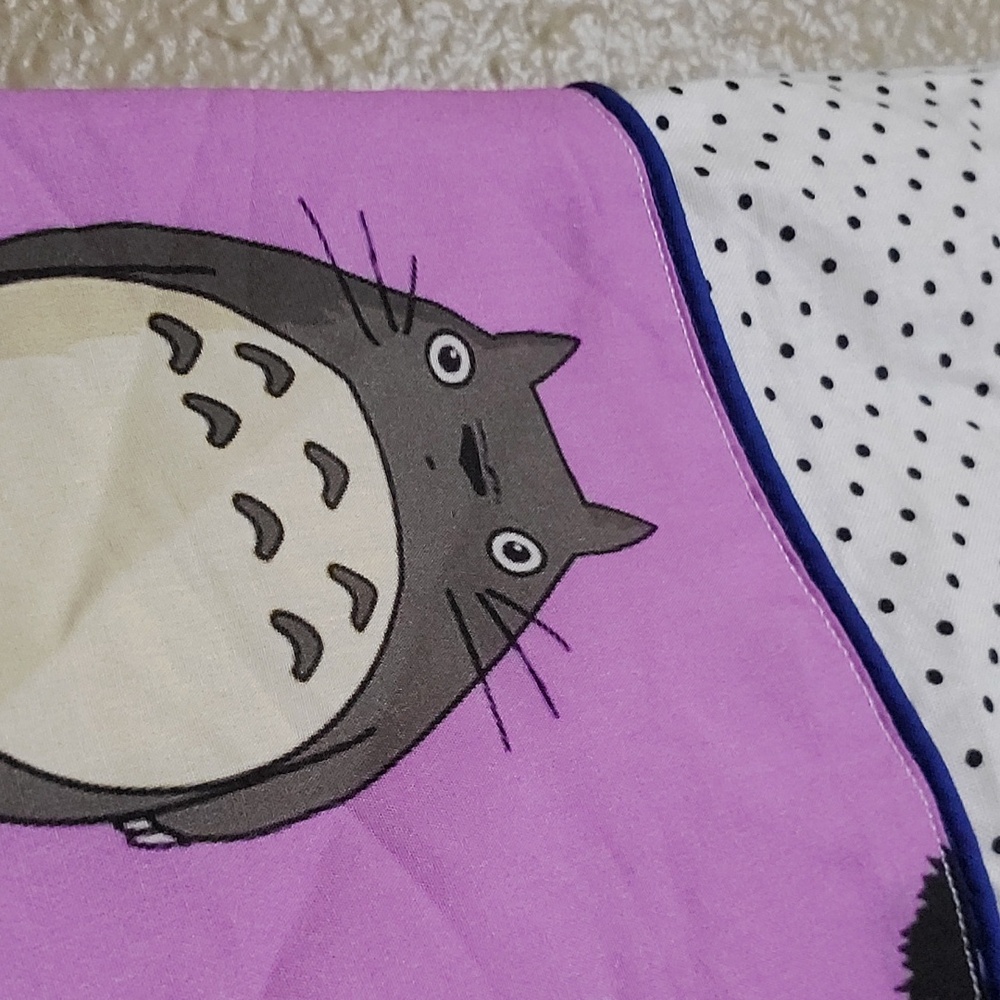 Totoro Standard Pillowcases Set of 2 Handmade Lavender B&W Polka Dots - Picture 3 of 8
